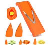Set affettaverdure, mandolina con lama a V con protezione per le mani | Base Antiscivolo, Lame Intercambiabili, Grattugia Manuale Multifunzione, per Verdure, Patate, Cipolla, Carota