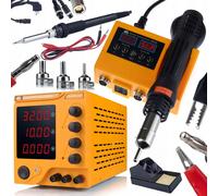 Rosfix Set AmpRush RARES-3210 + Orange Husky OH660 - Alimentatore di rete da laboratorio 32 V 10 A & 2 in 1 Stazione Saldatura Hot-Air/900 M | Regolazione Precisa, LCD, 660 W | Kit di Riparazione