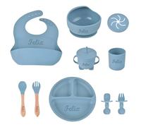 Set Alimentazione Bambino in Silicone Personalizzato con Nome Inciso Kit Svezzamento Autonomo (BLW) Bavaglino, Bicchiere, Piatto Divisorio, Ciotola, Cucchiaio, Forchetta | Stoviglie Neonati e Bambini
