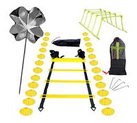 Set allenamento Speed & Agility, accessori per allenamento calcio con 1 paracadute di resistenza, scala di coordinazione, 5 ostacoli regolabili, 24 coni a disco, dispositivo di allenamento