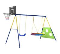 Set Altalena Da Giardino 4 In 1 Per Bambini 3-8 Anni Con 2 Altalene, Canestro E Porta Da Calcio