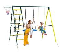Outsunny Set Altalene da Giardino Rotonda e Classica, Scalette in Acciaio e Corda e Canestro per Bambini 3-8 Anni Aosom