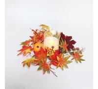 Set Anelli Candela Autunno con Foglie Artificiali Autunnali per Decorazione Tavo