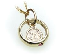 Set Anello Da Battesimo Angelo Custode E Collana Rubino 585 Oro Qualità