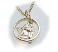 Set Anello Da Battesimo Angelo Custode E Collana Zirconia 333 Oro Reale Qualità