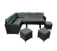 Set Angolare Rattan Giardino 9 Posti Nero Tavolo Cuscini Impermeabili