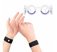 Set Anti Nausea Viaggio: 1 Occhiali Anti Nausea e Mal d'Auto Blu + 1 Coppia di Braccialetti Antinausea Neri a Digitopressione per Adulti e Bambini, Rimedio per Mal di Mare, Auto e Aereo