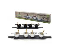 SET ANTIPASTIERE CON 4 PIATTINI E CUCCHIAINI IN BAMBOO E 1 VASSOIO IN ARDESIA