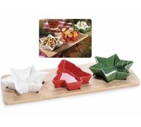 Set aperitivo a tema natalizio con tagliere in legno e 3 ciotole in ceramica