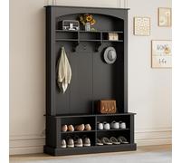 Set appendiabiti con panca e scarpiera multifunzionale, con 3 ganci e vano aperto, armadio rettangolare per corridoio, altezza 190/larghezza 120/T 40 cm (nero)