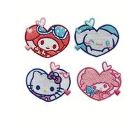 Set applicazioni Sanrio a forma di cuore, design di Hello Kitty & Friends - Ricamate e stirate per jeans, vestiti, zaini e