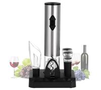 Set apribottiglie a batteria con cavatappi elettrico, tagliacapsule, versatore, tappi sottovuoto e base per casa, bar e ristorante