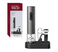 Set apribottiglie elettrico con base di stoccaggio, cavatappi automatico con tappo e versatore, argento