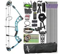 Set arco compound 30-55 libbre per adulti e principianti - Arco da caccia per destrimani con kit completo di accessori per la caccia all'aperto, la pesca e il tiro al bersaglio (Blue)