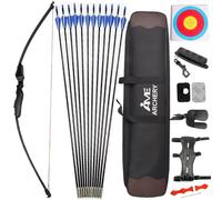 Set arco e frecce per tiro con l’arco arco dritto smontabile 30/40 lbs | Set arco per principianti destrimani, impugnatura in legno, protezioni, pratica su bersaglio al coperto