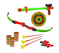 Set Arco per Bambini 54 cm e Cerbottana con Bersaglio Barattoli e 3 Frecce a Ventosa