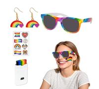 Set arcobaleno Pride 4 in 1 con occhiali da sole, trucchi per il viso, adesivi e orecchini, accessori LGBTQ CSD per donne e uomini, accessori Pride, accessori per festival, sfilate, feste, hippie