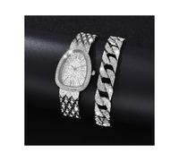 (Set argento 4) 2021 Set 2 pezzi Orologi di lusso alla moda da uomo in rodio, da uomo e da donna, semplici