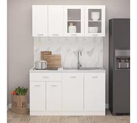 Set Armadi da Cucina 4 pz Bianco in Truciolato con Design Elegante per Ottimizzare lo Spazio e Ampio Stoccaggio - Serie Lyon - Facile da Pulire e Organizzare - Mobiletto