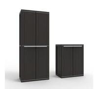 Set Armadio Alto + Basso JLINE All Black 2 Ante Ripiani Regolabili Lucchettabile
