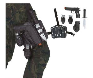Set armi militare 5 pezzi in pvc astuccio bombe a mano pistola e coltello da sop