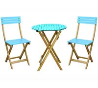 Set arredo giardino in acacia azzurro 3 pezzi 2 sedie + 1 tavolo Paride