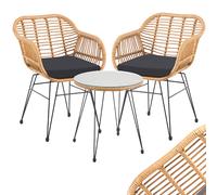 Set Arredo Giardino in Rattan con Tavolino Ripiano in Vetro e 2 Sedie da Esterno