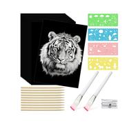 Set Artistico da Grattare da 187 Pezzi, Kit Artigianali per Gratta e Vinci, Stilo e Stencil per Legno con Carta Patinata Nera, 8,5 X 11 Pollici