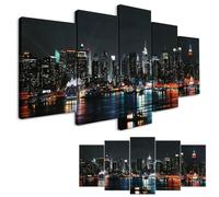 Set artistico su tela moderna con vista notturna della città, 5 pezzi, elegante decorazione in bianco e nero o colorato, decorazione da parete per la casa (viola L)