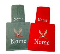 Set asciugamani natalizi personalizzabili con ricamo. Confezione regalo 4 pezzi idea regalo Natale. Asciugamani da bagno Natalizi.