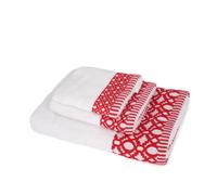 Set asciugamani ospite, viso e doccia bianchi bordo rosso rosso