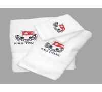 Set asciugamani RMS Titanic 100% cotone ricamato bianco linea stella bagno vi...