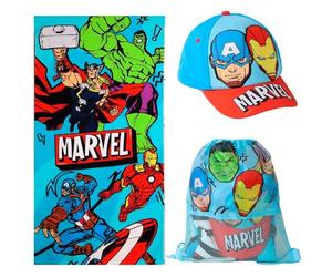 Set asciugamani, sacco e cappellino per bambini Avengers per spiaggia e piscina - confezione asciugamano sacco e cappello bambini