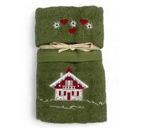 Set Asciugamani Tirolese Casetta Verde - Tirolo - Spugna 100% Cotone - Ricamo Ch