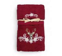 Set Asciugamani Tirolese Cervo e Stelle Alpine Bordeaux - Tirolo - Spugna 100% Cotone - Ricamo Made in Italy