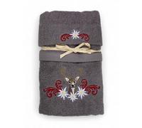 Set Asciugamani Tirolese Cervo e Stelle Alpine Grigio - Tirolo - Spugna 100% Cot