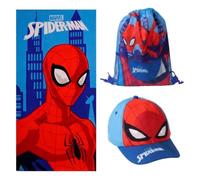 Set asciugamano, berretto e zaino Spiderman per spiaggia e piscina - Set per bambini Spiderman con cappello, asciugamano e sacchetto, set estivo per bambini e bambina completo, ideale per vacanze ed