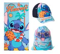 Set asciugamano, berretto e zaino Stitch per spiaggia e piscina - Set per bambini Stitch con cappello, asciugamano e sacchetto, set estivo per bambini e bambina completo, ideale per vacanze ed