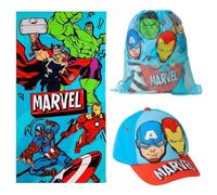 Set Asciugamano, Cappellino e Zaino Marvel per Spiaggia e Piscina - Set per Bambini Marvel con Cappello, Asciugamano e Bustino, Set Estate Bambino e Bambina Completo, Ideale per Vacanze ed Escursioni