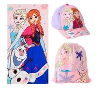 Set asciugamano, cappello e zaino Frozen per spiaggia e piscina - Set per bambini Frozen con cappello, asciugamano e sacchetto, set estivo bambino e bambina completo, ideale per vacanze ed