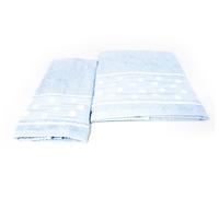 Set Asciugamano Copiola Salvietta Bagno In Spugna 100% Cotone Mod Pois Azzurro