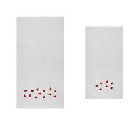 Set Asciugamano Copiola Salvietta Bagno Spugna 100% Cotone Cuoricini Rossi