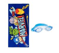 Set asciugamano e occhialini da nuoto Marvel per bambini e bambine - Set piscina per bambini con asciugamano assorbente + occhialini da nuoto versatili, confezione estiva