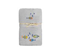 Set Asciugamano E Salvietta Bagno Tinta Unita Con Ricamo Pesciolini Colorati