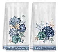 Set Asciugamano Stile Marino di Colore Bianco Blu 2 Asciugamani da 45 x 66 cm