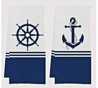 Set Asciugamano Stile nautica di Colore Bianco Blu 2 Asciugamani da 45 x 66 cm