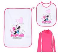 Set asilo 3 pezzi, bavaglino e tovaglietta con retro plastificato, sacca, completo per il pranzo (Minnie (1))