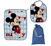 Set asilo 3 pezzi, bavaglino e tovaglietta con retro plastificato, sacca, completo per il pranzo (Topolino (2))