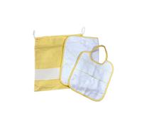 Set Asilo 3 Pezzi Bavetta Spugna Bianca Elastico Sacca Tovaglietta Bordo Aida SE