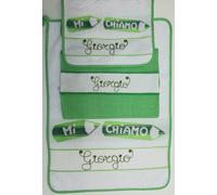 Set asilo 3 pezzi con NOME bavaglino salviettina sacca Made in Italy in 4 COLORI